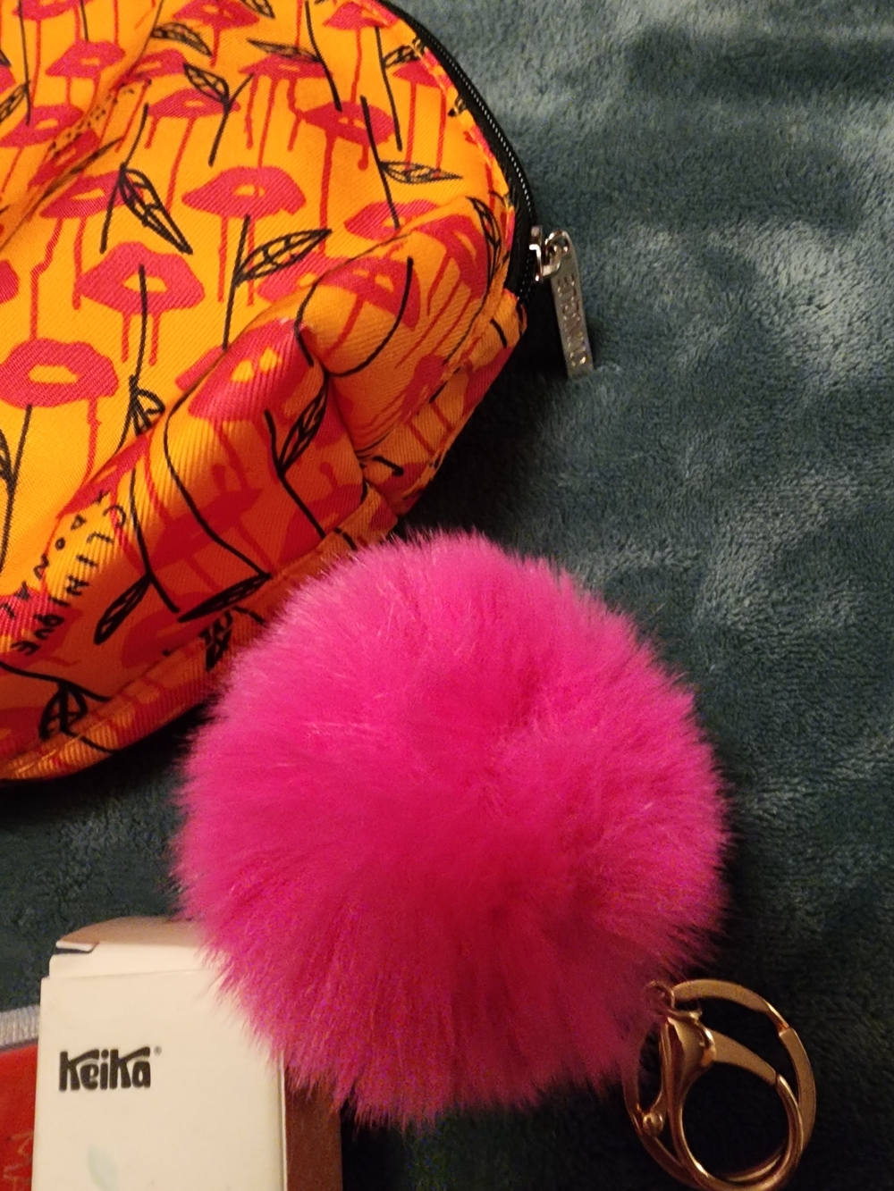 Orange & Pink Cosmetic Pouch with Pom Pom Keychain Beauty Bundle Over $75 Value - Picture 3 of 12